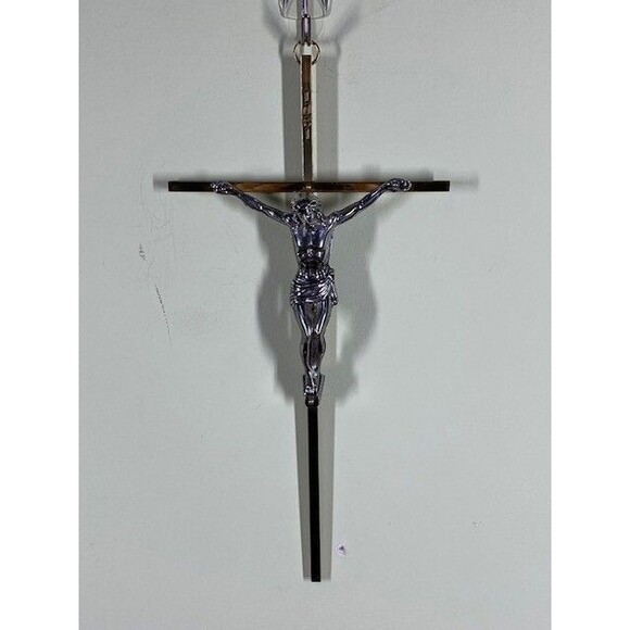 Vintage INRI Solid Brass Handmade Jesus Christ Crucifix Cross Wall Hanging 10" - Picture 1 of 6